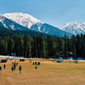 People enjoying sunny weather at Baisaran Valley Pahalgam, Kashmir, India