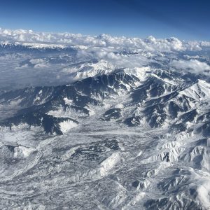 Jammu and Kashmir, Feb 06 (ANI): An aerial view of the snow-capped Pir Panjal Range, on Monday. (ANI Photo)